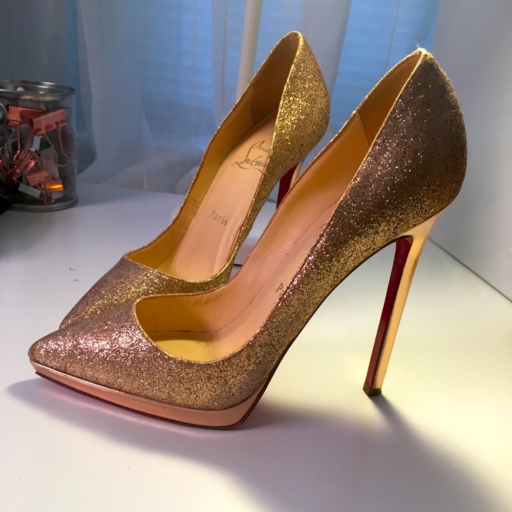 Christian Louboutin glitter pumps. 5 inches high or almost 5.